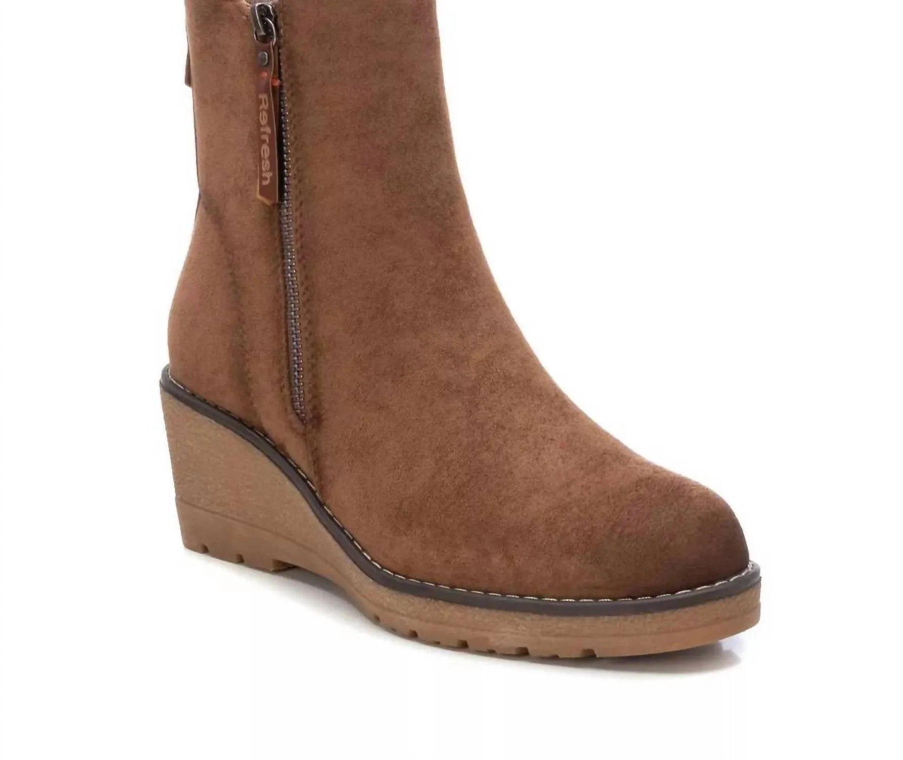 Women's Suede Booties In Camel