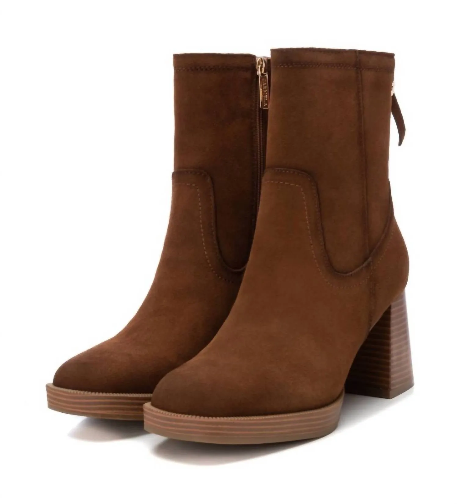 Women's Suede Booties In Camel