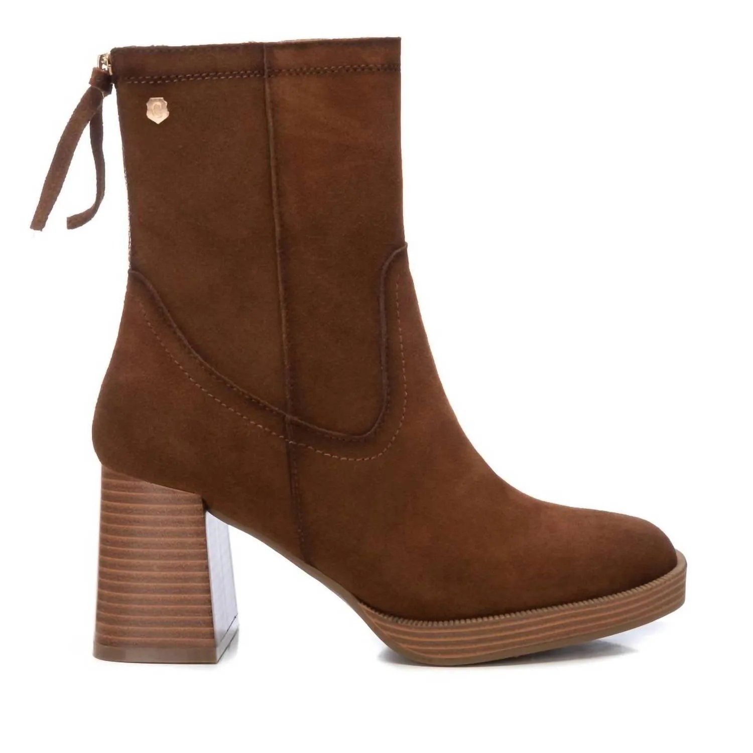 Women's Suede Booties In Camel