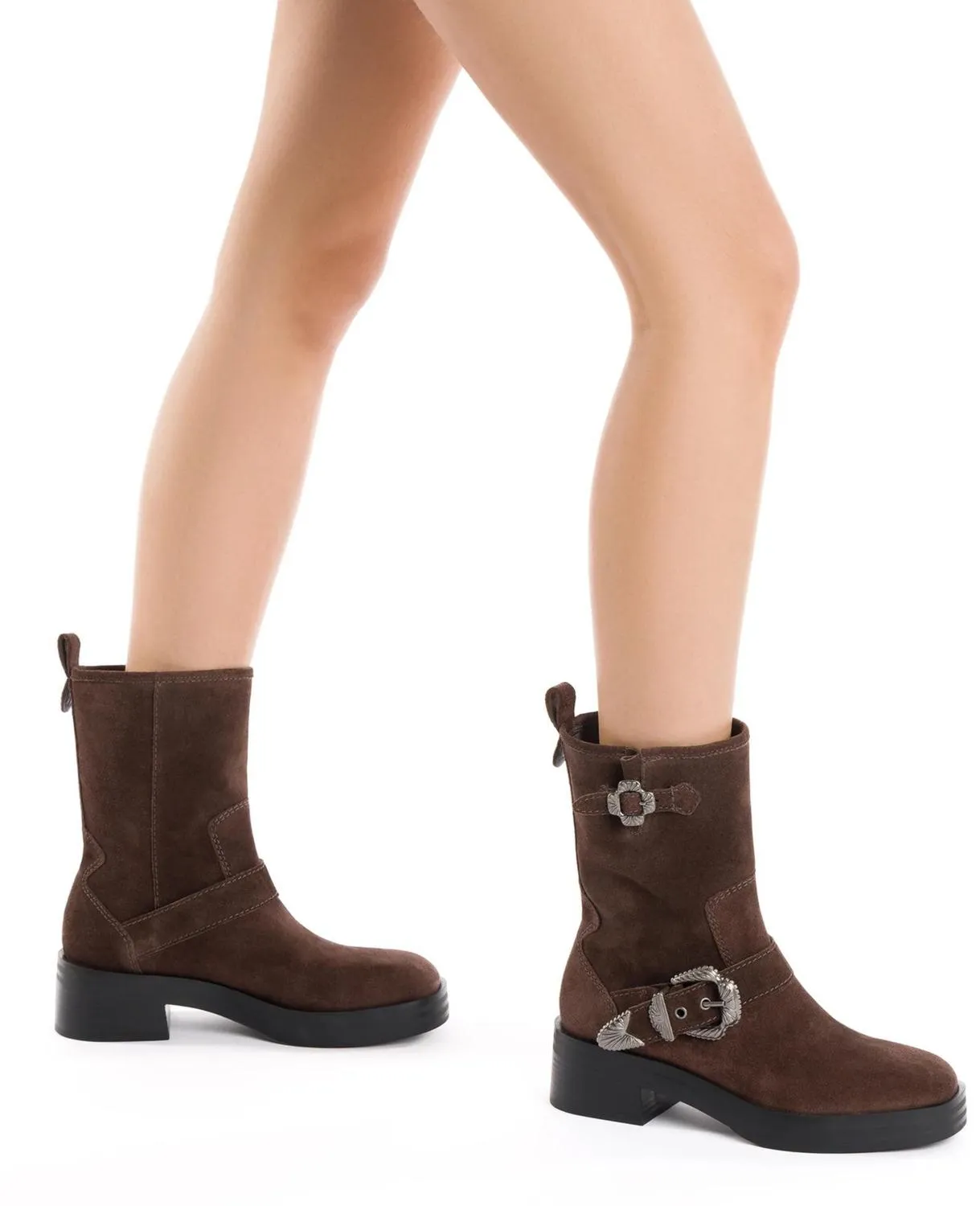 Women's Suede Moto Boot In Brown