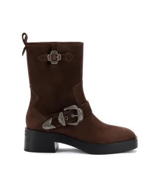 Women's Suede Moto Boot In Brown