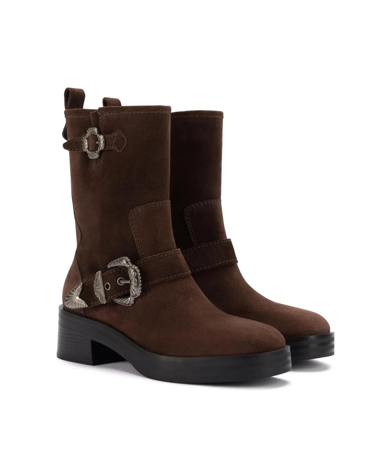 Women's Suede Moto Boot In Brown
