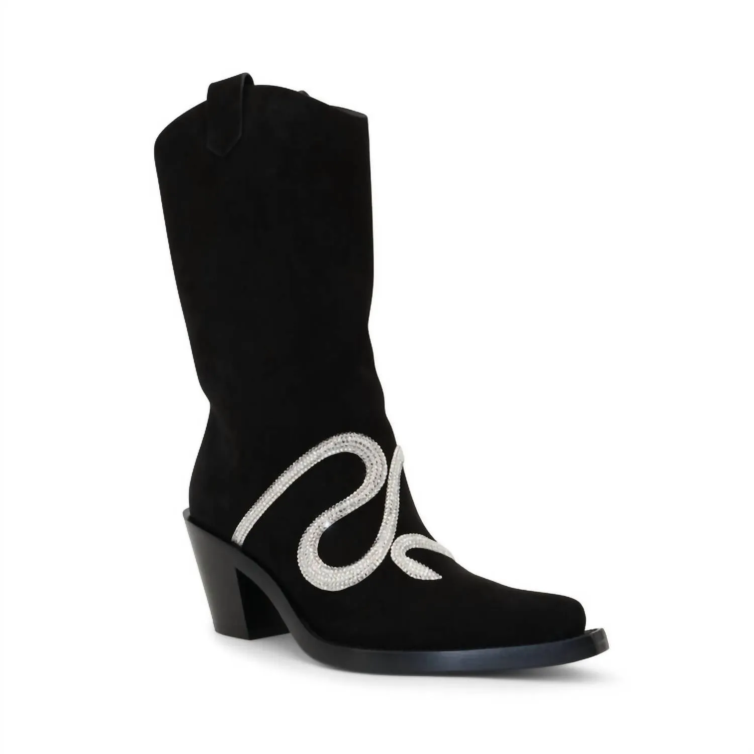 Women's Suede Snake Strass 65Mm Western Boot In Black Suede/silver Shade Strass