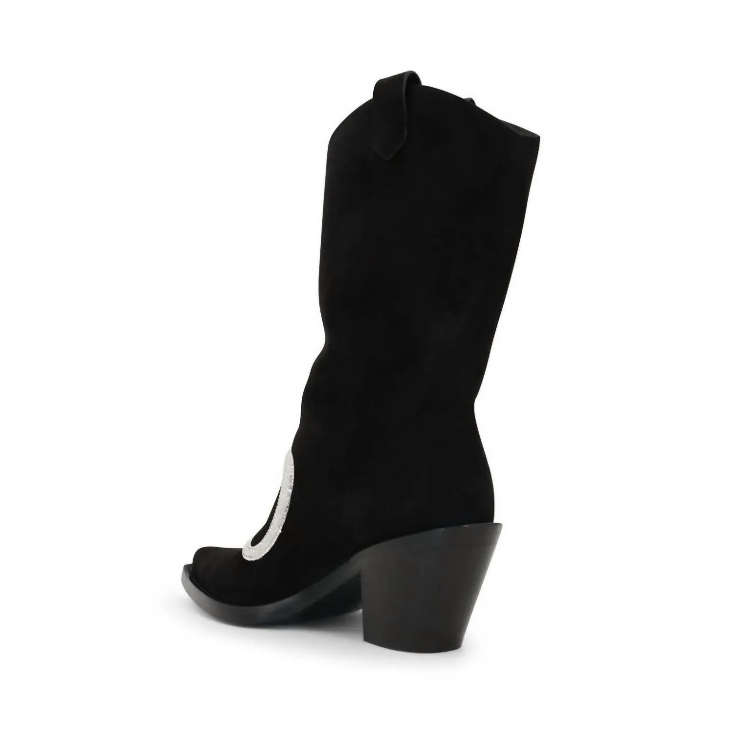 Women's Suede Snake Strass 65Mm Western Boot In Black Suede/silver Shade Strass
