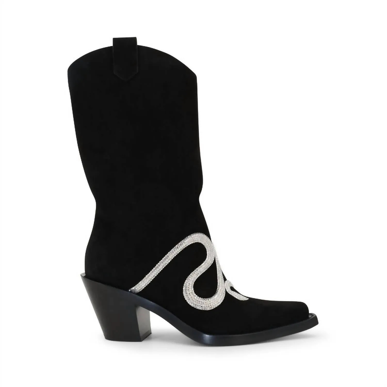 Women's Suede Snake Strass 65Mm Western Boot In Black Suede/silver Shade Strass
