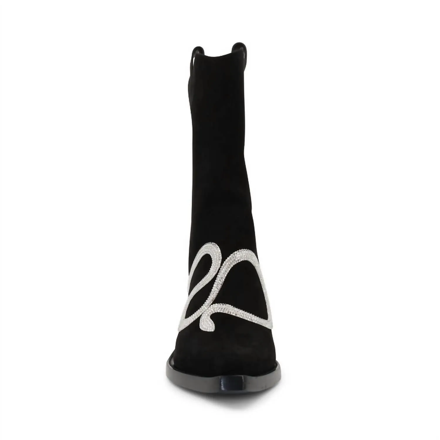 Women's Suede Snake Strass 65Mm Western Boot In Black Suede/silver Shade Strass