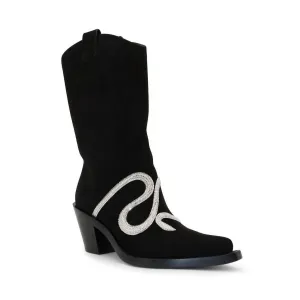 Women's Suede Snake Strass 65Mm Western Boot In Black Suede/silver Shade Strass