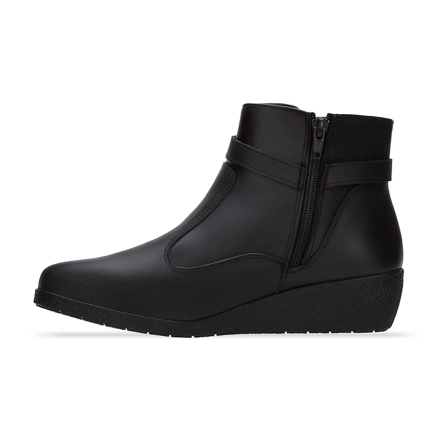 Women's Wedge Leather Booties In Black