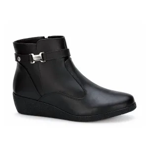 Women's Wedge Leather Booties In Black