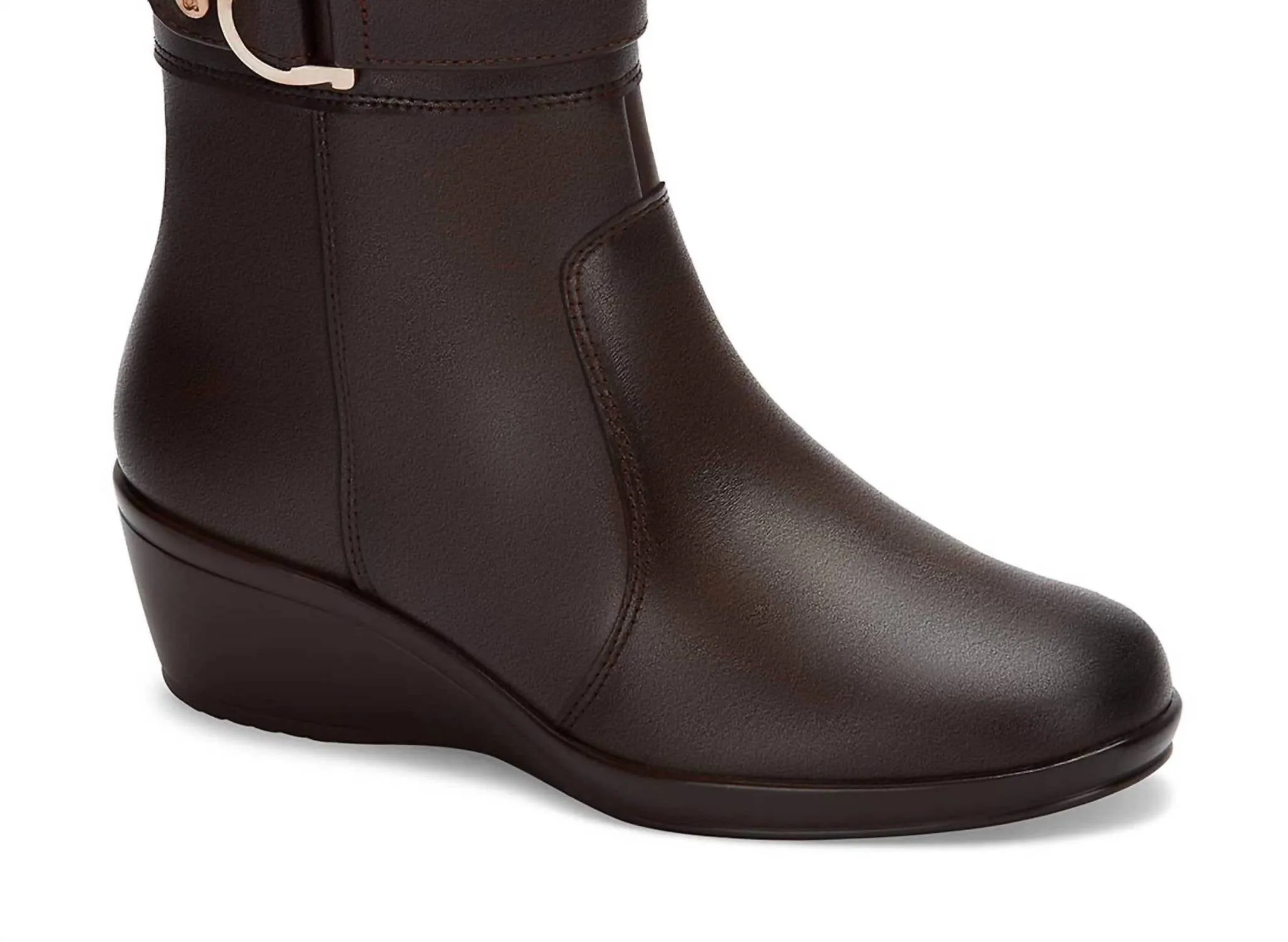 Women's Wedge Leather Booties In Brown