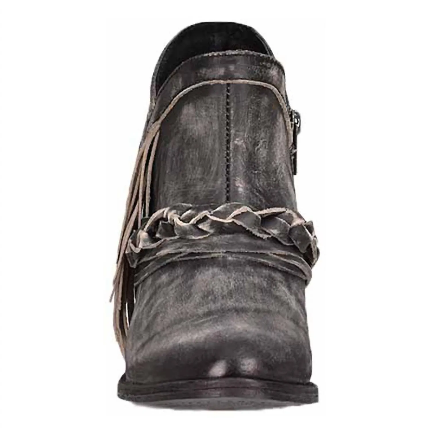 Women's Zipper & Woven Round Toe Bootie In Black